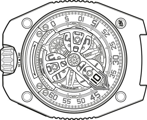 UR-150 watch technical drawing